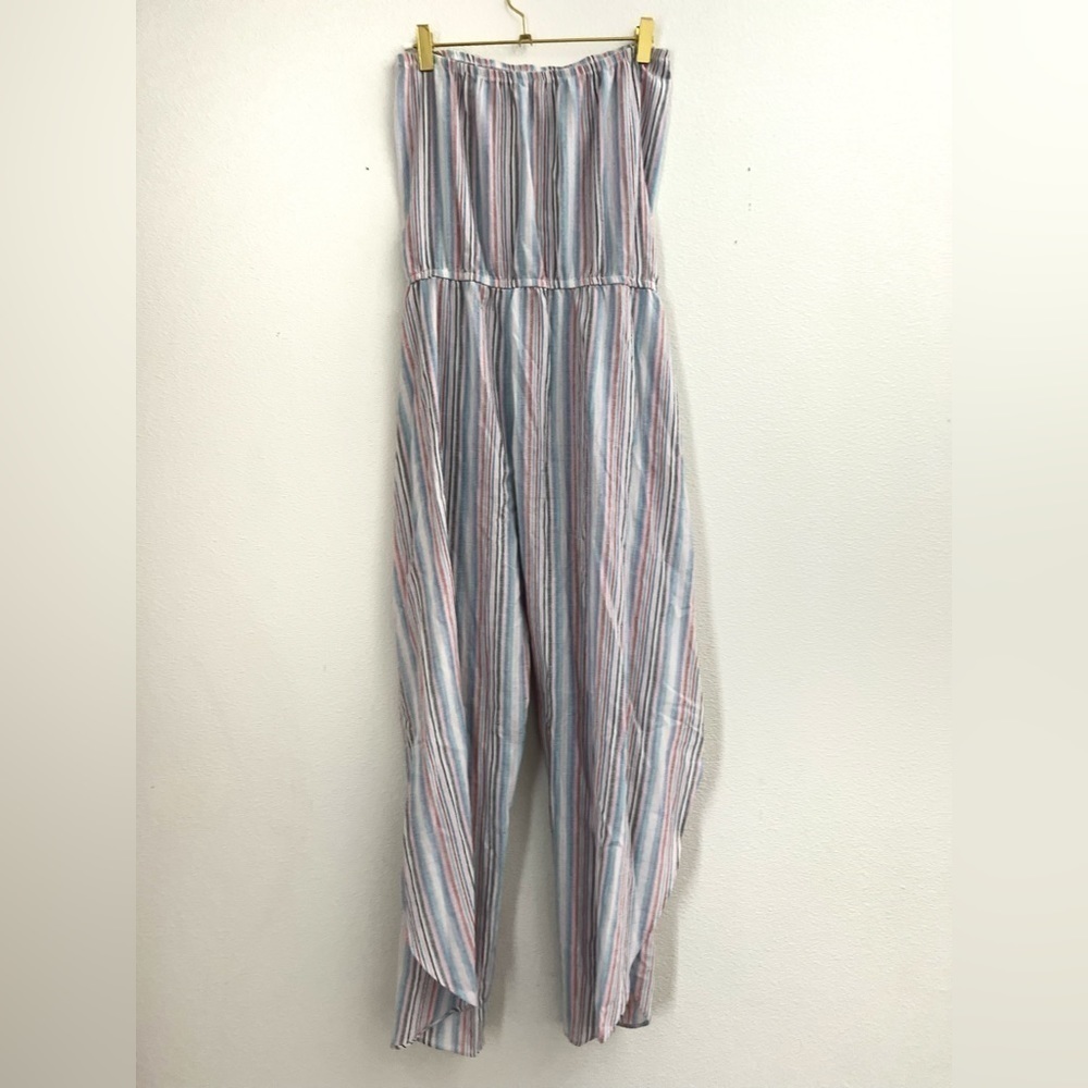 Anthropologie DREW jumpsuit Tulip Leg Strapless tube top Pastel Stripe boho - Picture 4 of 6